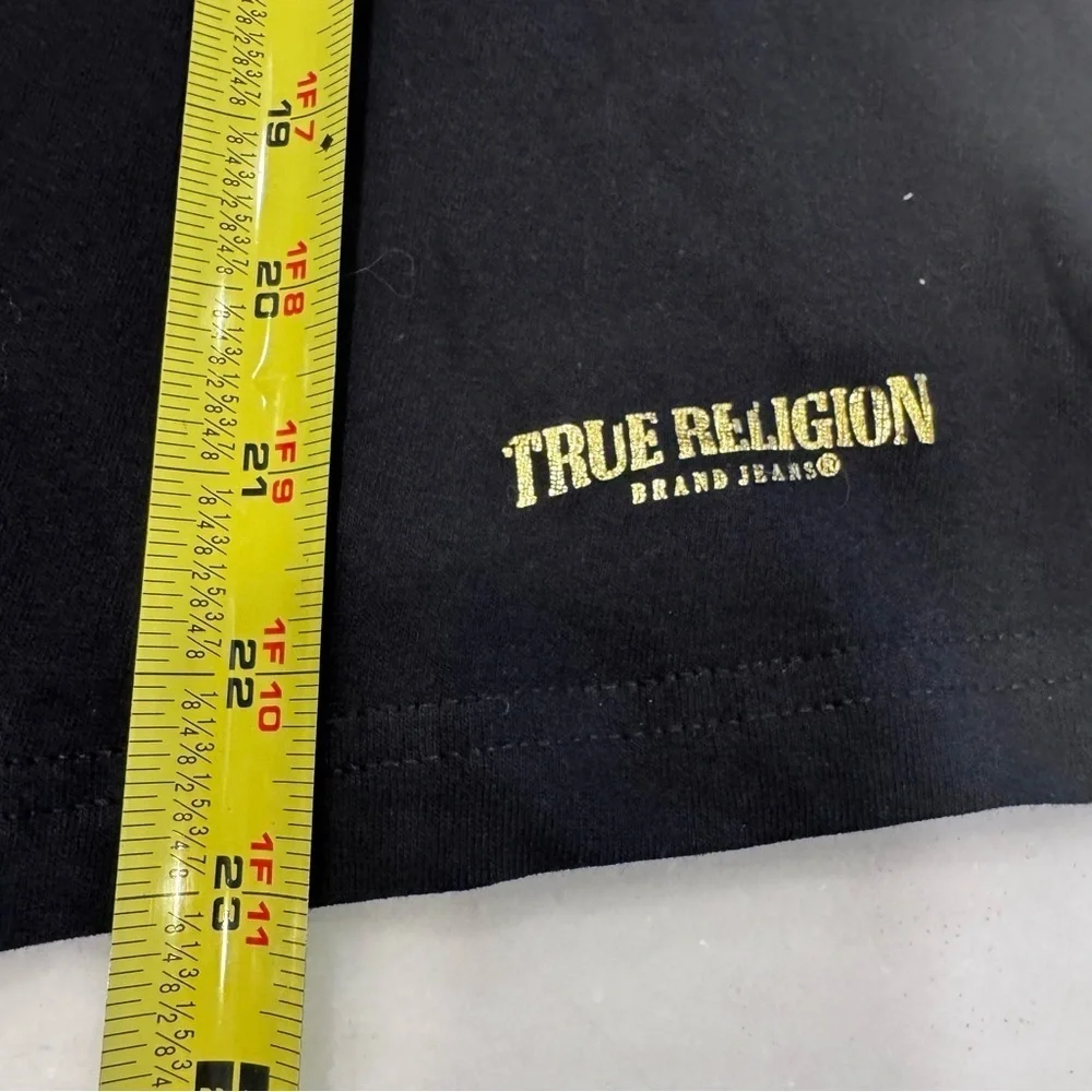 True Religion BLACK with Gold Foil Logo Soft Cotton T-Shirt Unisex size S